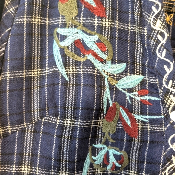 Adore Embroidered Navy‎ Shirt/Dress Cotton Long Sleeves Women's Medium - Picture 5 of 12